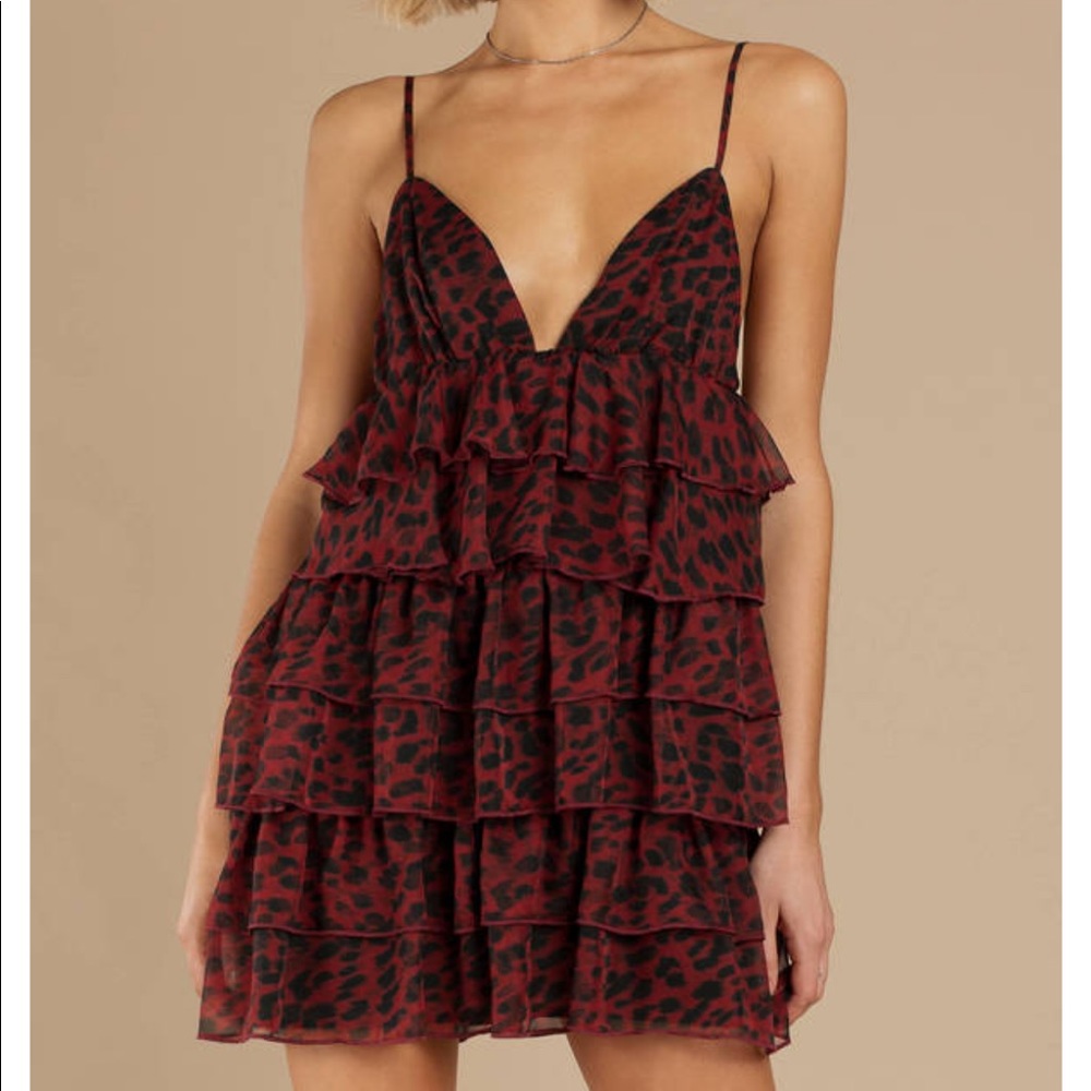 TOBI TOMMY RED RUFFLE LEOPARD DRESS SZ M - Picture 5 of 14